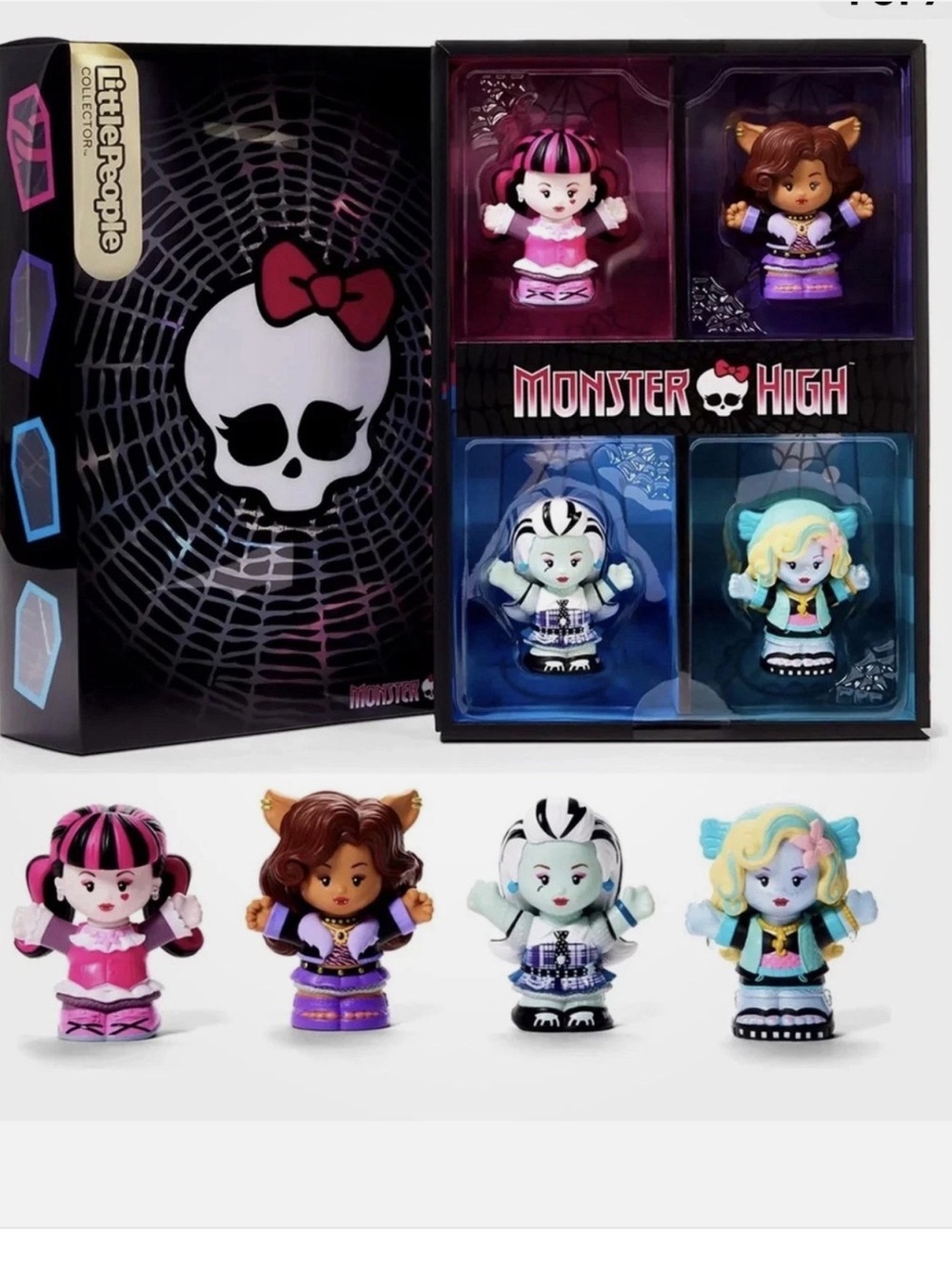 monster high little people 4-figure set in pink, purple, blue, green